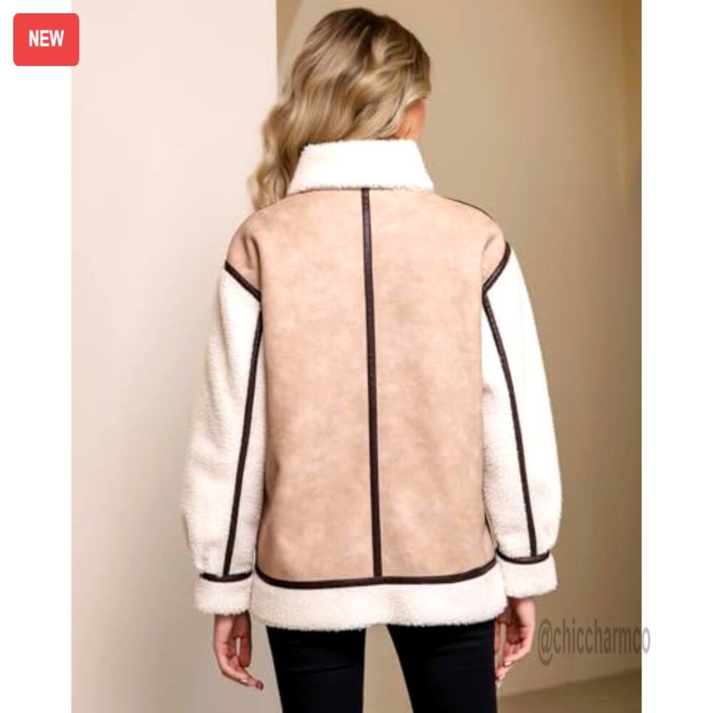 Faux Leather Patchwork Fur Lined Jacket Mid-Lengt… - image 4